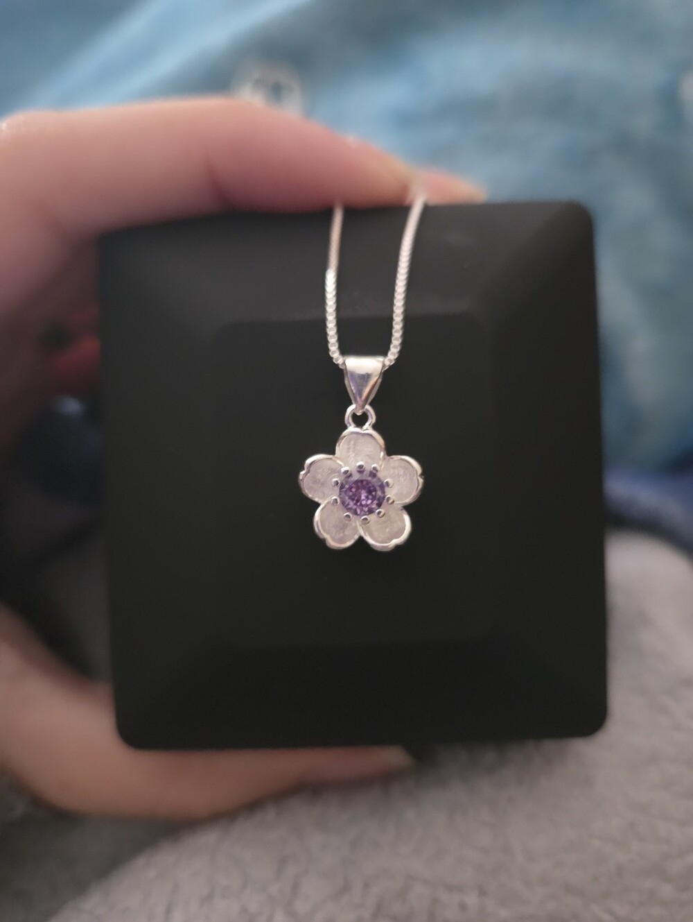925 Sterling Silver | Cubic Zirconia Flower Necklace with Purple Gem